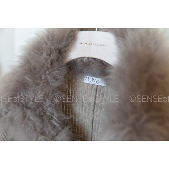 Brunello Cucinelli Women's Cashmere Poncho Cardigan Sweater Fur Brown size M - Picture 3 of 11